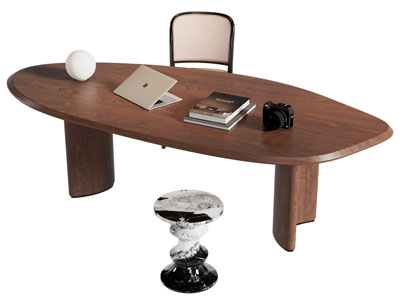 侘寂风异形实木书桌椅组合3d模型 侘寂风异形实木书桌椅组合