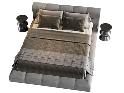 现代布艺双人床 床头柜