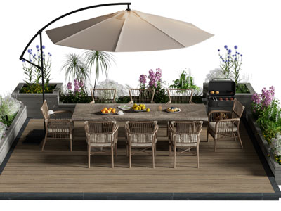 现代户外庭院遮阳伞 休闲餐桌椅组合3d模型 现代户外庭院遮阳伞 休闲餐桌椅组合