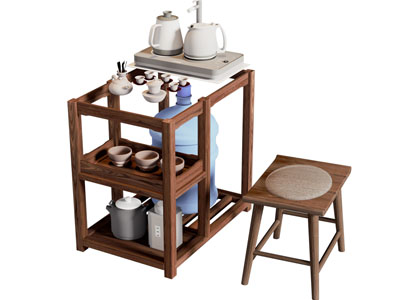 新中式茶水柜 茶具杯子 茶桌凳子组合3d模型 新中式茶水柜 茶具杯子 茶桌凳子组合