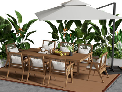 现代庭院遮阳伞 餐桌椅组合3d模型 现代庭院遮阳伞 餐桌椅组合