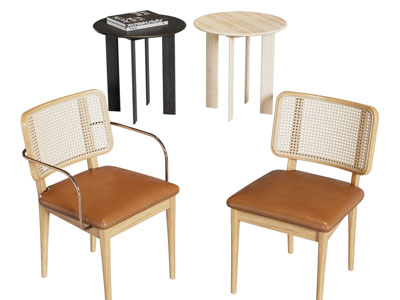 现代中古风餐椅 休闲椅子 边几