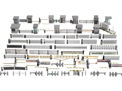 现代遥控伸缩门 收费杆 保安亭 大门3d模型 现代遥控伸缩门 收费杆 保安亭 大门