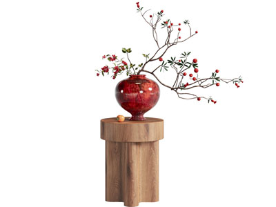 现代红色陶瓷花瓶花卉 摆件组合3d模型 现代红色陶瓷花瓶花卉 摆件组合