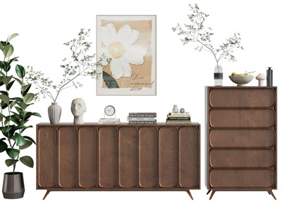 现代中古风玄关柜 边柜3d模型 现代中古风玄关柜 边柜