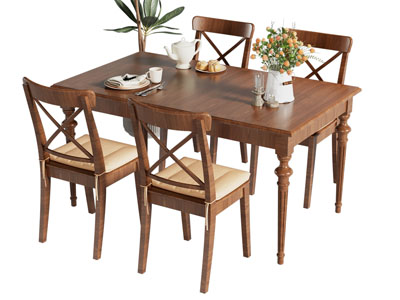 美式实木长方形餐桌椅组合3d模型 美式实木长方形餐桌椅组合