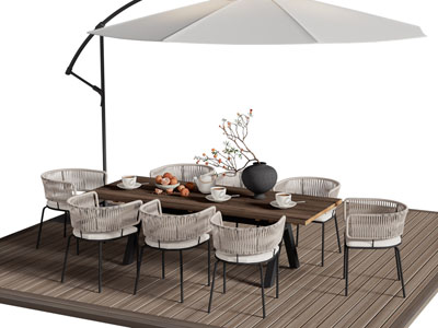 侘寂风户外遮阳伞 餐桌椅组合3d模型 侘寂风户外遮阳伞 餐桌椅组合
