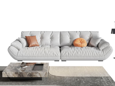 现代布艺双人床 茶几组合