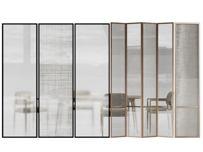 现代夹丝玻璃隔断 屏风3d模型 现代夹丝玻璃隔断 屏风