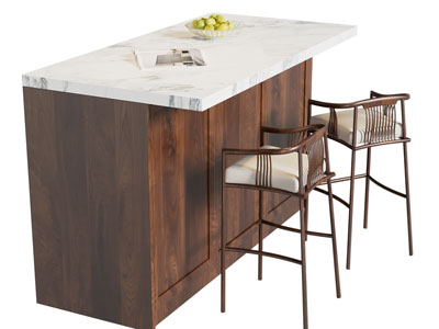 新中式大理石吧台吧椅组合3d模型 新中式大理石吧台吧椅组合
