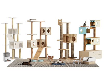 现代宠物爬架 猫窝 猫玩具3d模型 现代宠物爬架 猫窝 猫玩具