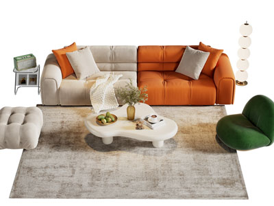 现代布艺多巴胺双人沙发 单人沙发和茶几组合