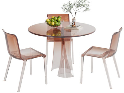 现代亚克力圆形餐桌椅组合3d模型 现代亚克力圆形餐桌椅组合