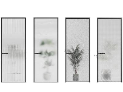 现代长虹玻璃 花纹玻璃平开门3d模型 现代长虹玻璃 花纹玻璃平开门