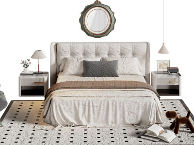 现代布艺双人床 床头柜