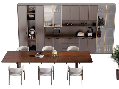 现代长方形实木餐桌椅组合3d模型 现代长方形实木餐桌椅组合