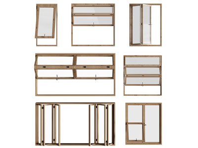 现代实木边框的折叠推拉窗户3d模型 现代实木边框的折叠推拉窗户