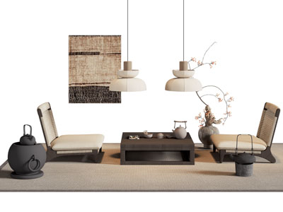 侘寂风茶桌椅组合3d模型 侘寂风茶桌椅组合