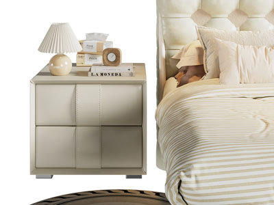 现代奶油风床头柜 摆件组合