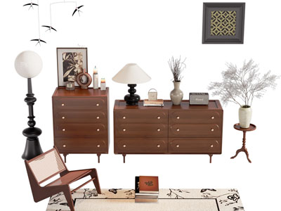 法式中古风玄关柜 边柜 落地灯3d模型 法式中古风玄关柜 边柜 落地灯