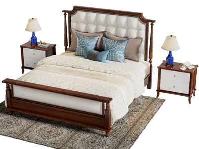 中古风双人床 床头柜