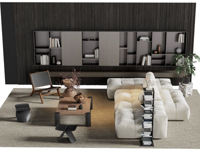 侘寂风多人沙发 休闲椅子和茶几组合