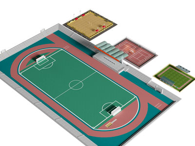 现代户外露天足球场 运动场 体育设施3d模型 现代户外露天足球场 运动场 体育设施