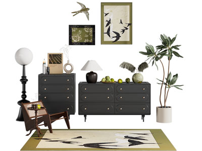 法式玄关柜 边柜 休闲椅子3d模型 法式玄关柜 边柜 休闲椅子