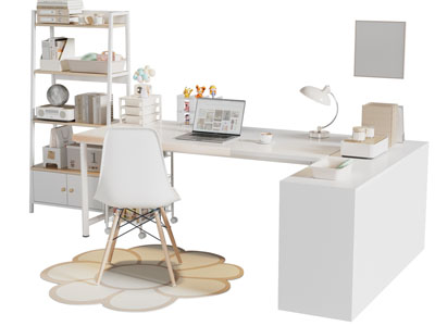 北欧奶油风书桌椅组合3d模型 北欧奶油风书桌椅组合