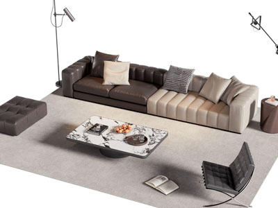 现代多人沙发 休闲椅子和茶几组合