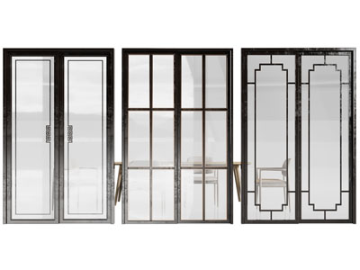 新中式玻璃推拉门3d模型 新中式玻璃推拉门