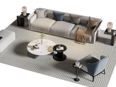 新中式多人沙发 单人沙发和茶几组合