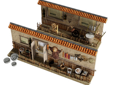 现代乡村农具展厅展览 摆件组合3d模型 现代乡村农具展厅展览 摆件组合