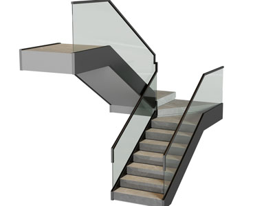 现代玻璃扶手转角旋转楼梯3d模型 现代玻璃扶手转角旋转楼梯