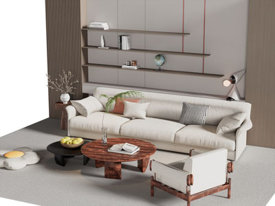 现代布艺多人沙发 单人沙发和茶几组合