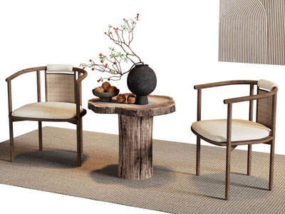 侘寂风休闲椅子 圈椅 扶手椅子 边几