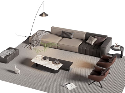 现代多人沙发 休闲椅子和茶几组合