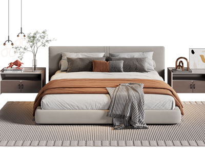 现代双人床 床头柜