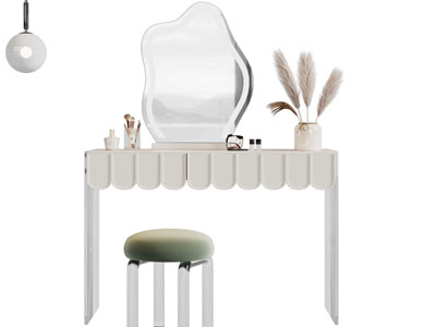 现代奶油风化妆 梳妆台3d模型 现代奶油风化妆 梳妆台