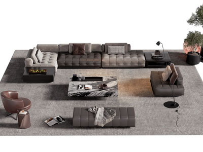 现代转角多人沙发 单人沙发 休闲椅子和茶几组合