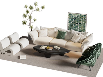 现代奶油风多人 单人沙发 休闲椅子和茶几组合