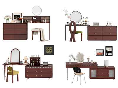 现代中古风化妆 梳妆台3d模型 现代中古风化妆 梳妆台