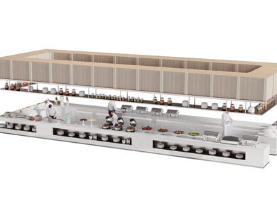 现代自助餐厅 自助餐台 备餐区