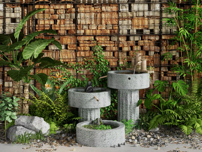 新中式庭院水池水景园艺小品