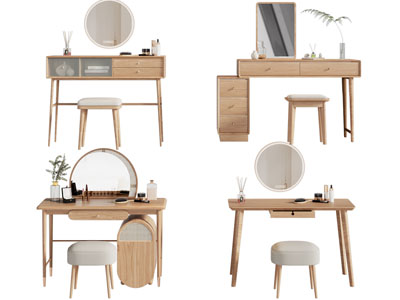 北欧实木化妆 梳妆台3d模型 北欧实木化妆 梳妆台