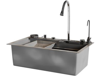 现代不锈钢洗菜盆 水龙头