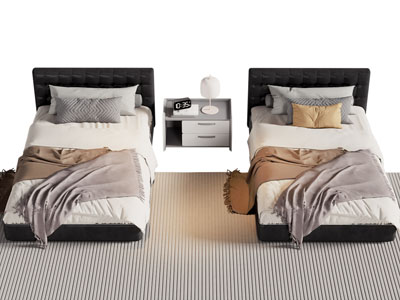 现代布艺双人床 床头柜