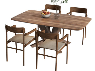 现代中古餐桌椅组合3d模型 现代中古餐桌椅组合