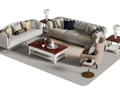 美式多人 双人 单人沙发和茶几组合