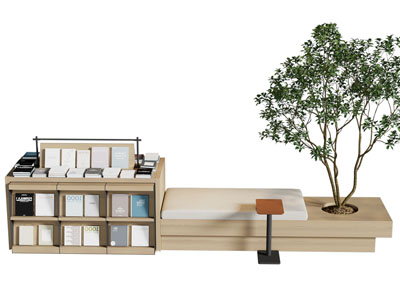 现代书柜 卡座沙发 景观树木